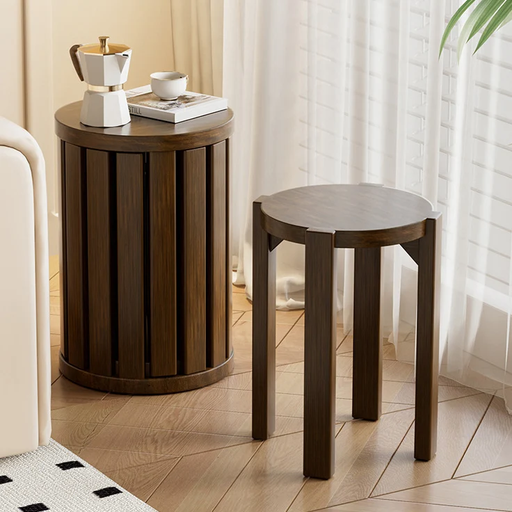Modern Minimalist Multifunctional Combination Stool Round Rubber Wood End Table For Living Room