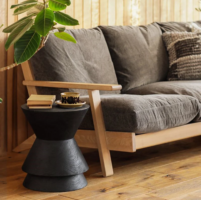 Contemporary Nordic Round Funnel Shape Pine Wood End Table For Living Room