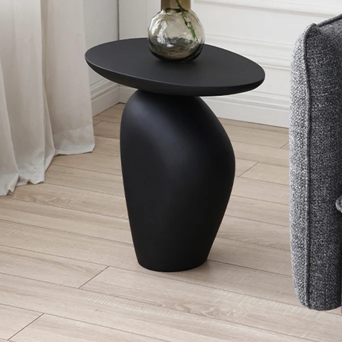 Contemporary Creative Irregular Oval Cobblestone Fiberglass End Table 1-Tier For Living Room