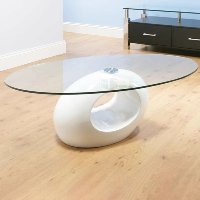 Modern Simplicity Oval Round Hollowed Glass Plastic End Table 1-Tier For Living Room