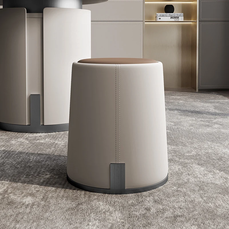 Contemporary Luxury Round PU Leather Upholstered Stainless Steel Vanity Stool For Bedroom