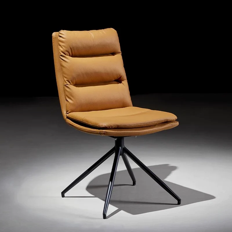 Modern Minimalist Faux Leather Carbon Steel Sponge Square Striped Dining Chair Backrest Swivel For Dining Room