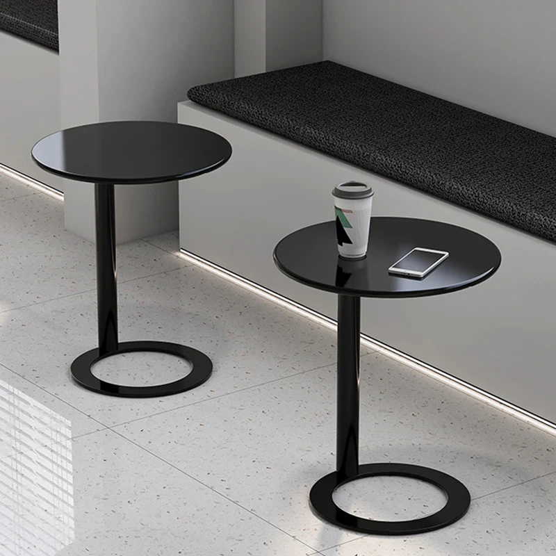 Contemporary Scandinavian Iron Round O-Shaped End Table 2-Tier For Living Room