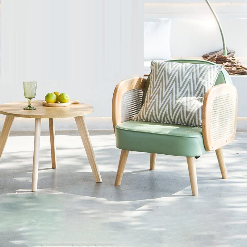 Modern Minimalist Half Round Curved Square Synthetic Fabric PU Leather Linen Oak Accent Chair Backrest Armrest For Living Room