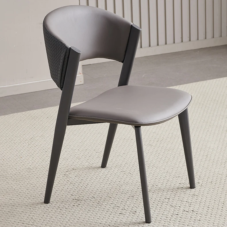 Contemporary Scandinavian PU Leather Carbon Steel Curved Square Dining Chair With Backrest For Living Room & Dining Room