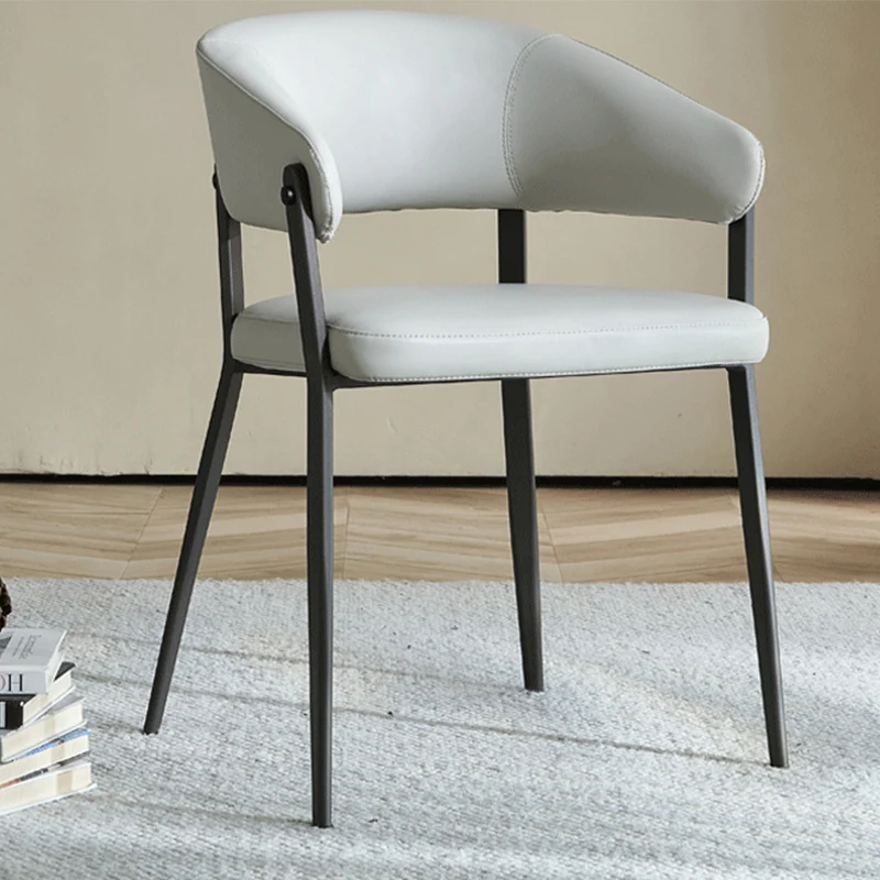 Contemporary Scandinavian Faux Leather Carbon Steel Semi-Enclosed Rounded Square Dining Chair With Backrest For Living Room & Dining Room