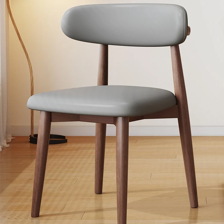 Contemporary Scandinavian Faux Leather Rubberwood Curved Horn Rounded Square Dining Chair With Ergonomic Back For Living Room & Dining Room