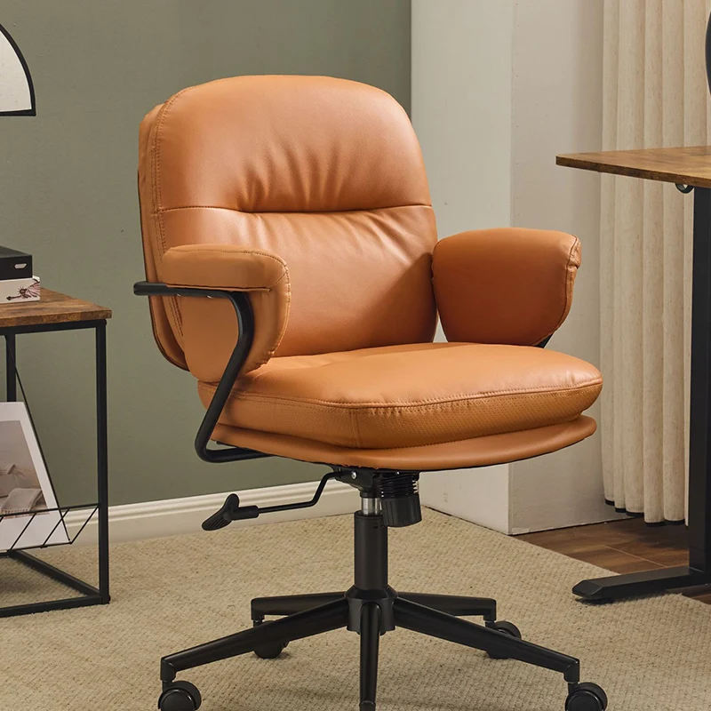 Modern Simplicity Cowhide PU Leather Metal Square Toast Liftable Swivel Desk Chair Backrest Armrest For Home Office