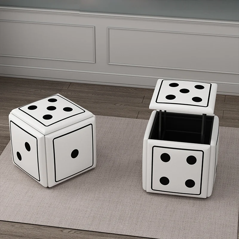 Contemporary Creative Dice Magic Cube Faux Leather 5-in-1 Stackable Combination Stool Low Stool Casters For Living Room