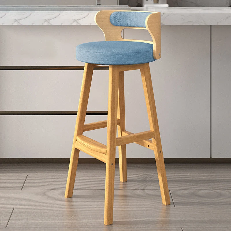 Contemporary Nordic Round Fabric PU Leather Rubberwood Bar Stool Backrest Armless For Dining Room