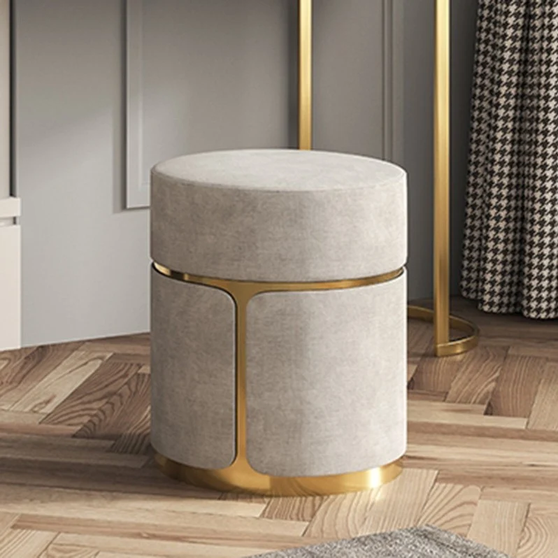 Modern Minimalist Round Cylinder Carbon Steel Velvet Vanity Stool For Bedroom