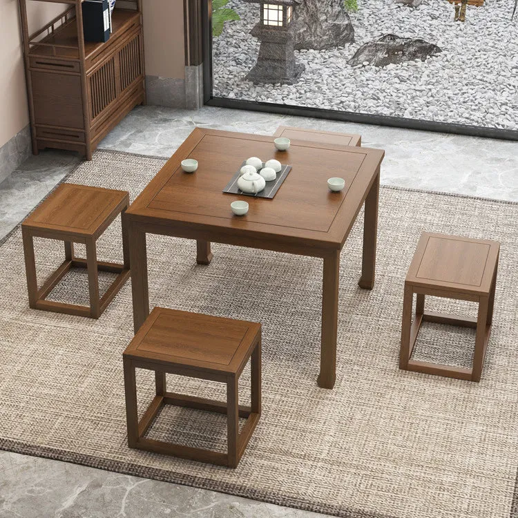 Traditional Chinese Elm Wood Square End Table 1-Tier For Living Room