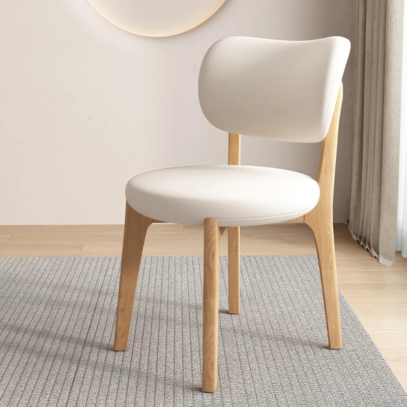 Contemporary Scandinavian Round Curve Oak Faux Leather Dining Chair Backrest For Dining Room