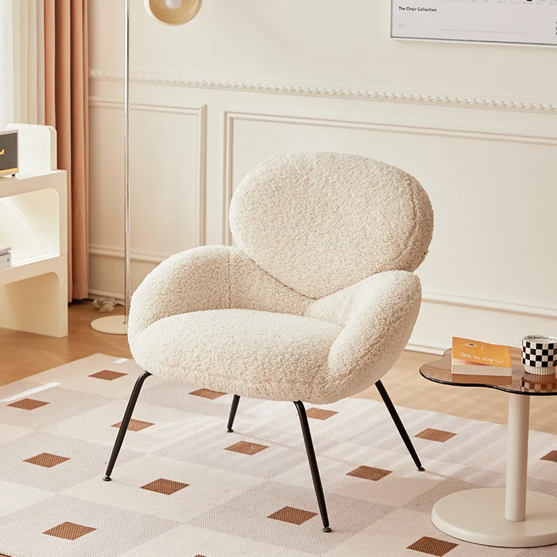 Contemporary Creative Elliptical Curved Arc Sherpa Fabric Linen Metal Accent Chair Backrest Armless For Living Room