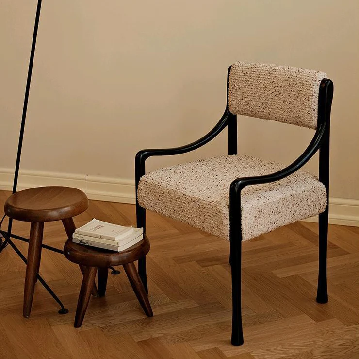 Modern Mid-Century Square Rectangle Ash Wood Fabric Chair Backrest Armrest For Living Room