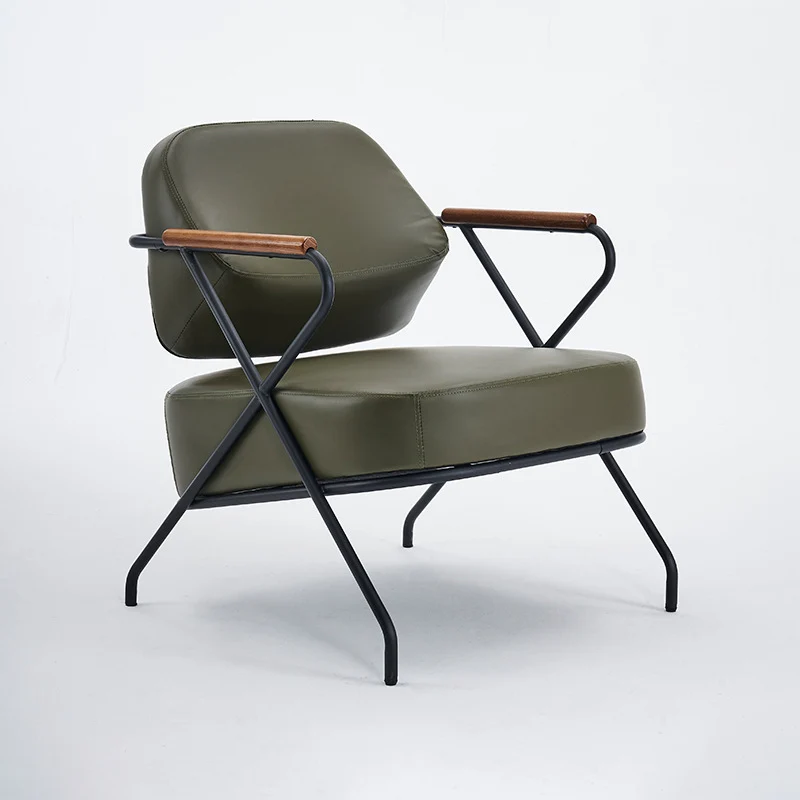 Contemporary Scandinavian Square Metal Artificial Leather Ash Wood Accent Chair Backrest Armrest For Living Room