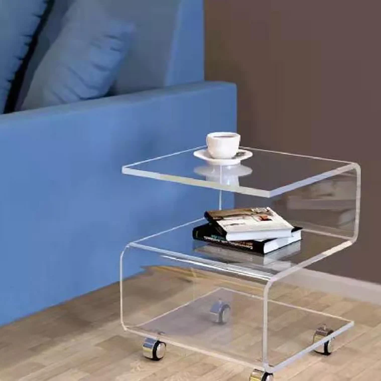 Contemporary Scandinavian Curved S-Shape Removable Acrylic End Table 3-Tiers For Living Room