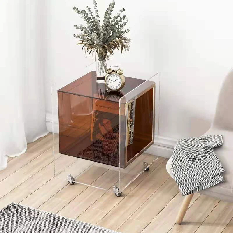 Modern Minimalist Rectangle Square Removable Glass Acrylic End Table 1-Tier For Living Room