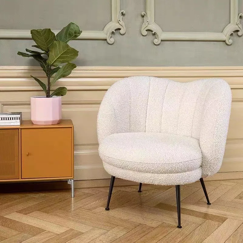 Traditional French Curved Round Sherpa Fabric Iron Accent Chair Backrest Armless For Living Room