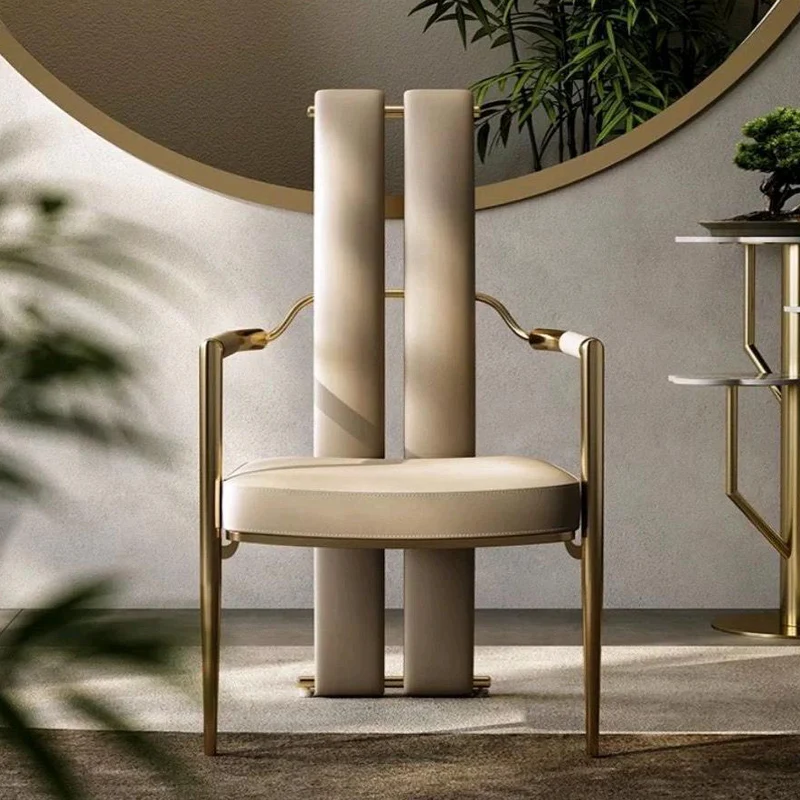 Modern Luxury Faux Leather Metal Sponge Square Strip Dovetail Dining Chair Backrest Armrest For Dining Room