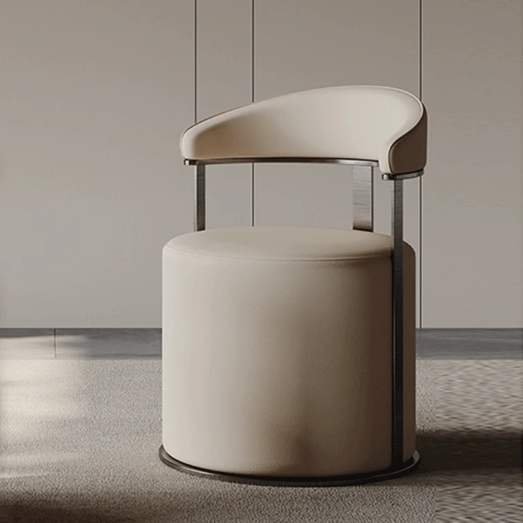Modern Simplicity Faux Leather Stainless Steel Sponge Round Vanity Stool Backrest For Bedroom