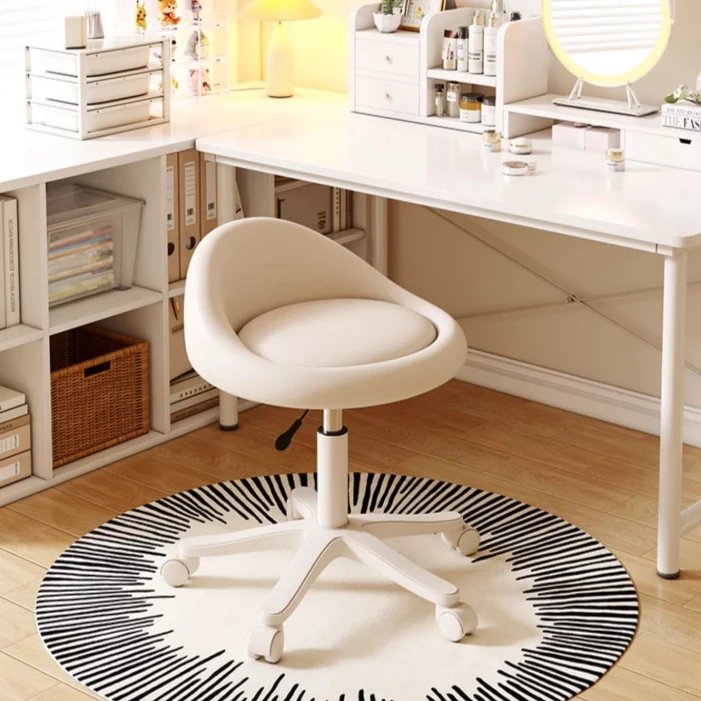 Modern Minimalist Round Upholstered Microfiber Leather Metal Plywood Hardware Vanity Stool Movable Liftable For Bedroom