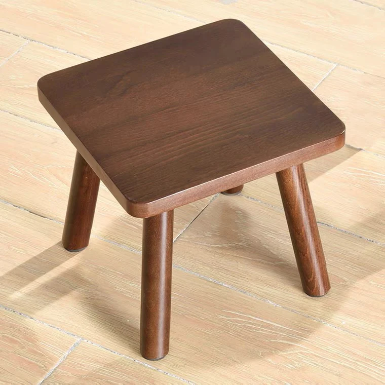 Modern Minimalist Square Rubberwood Chair Backless For Living Room