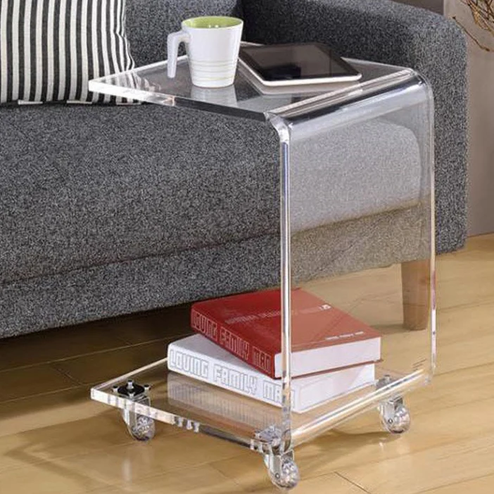 Contemporary Scandinavian Removable Square Rectangle Acrylic End Table 2-Tiers For Living Room