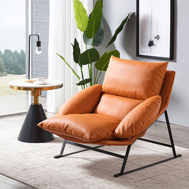 Contemporary Luxury Curved Synthetic Fabric Upholstery Iron Accent Chair Backrest For Living Room