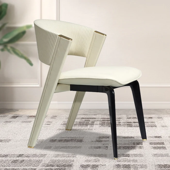 Modern Luxury Square Microfiber Leather Ash Frame Dining Chair Arc Back For Dining Room