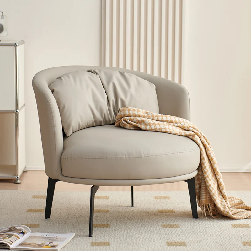 Contemporary Scandinavian Round PU Leather Upholstered Accent Chair Backrest For Living Room