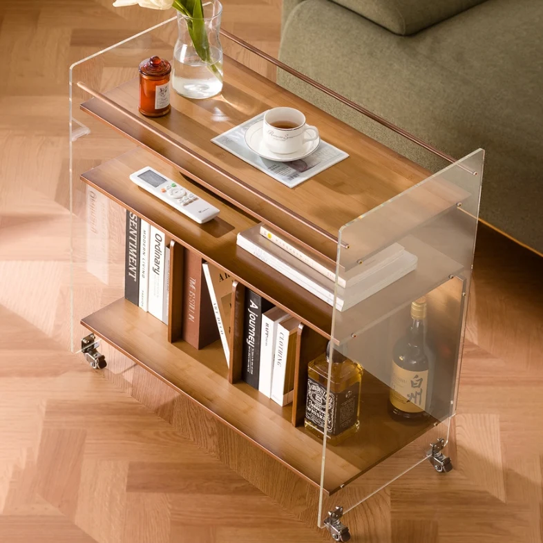Modern Minimalist Removable Rectangular Bamboo Panel Acrylic End Table 3-Tier For Living Room