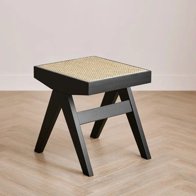 Modern Minimalist Rectangular Rattan Wooden Low Stool For Living Room