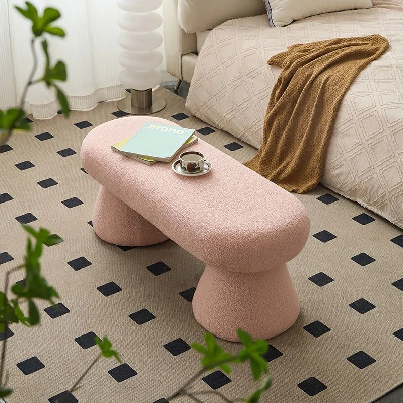 Contemporary Nordic Rectangle Wood Fabric Bench Chair For Bedroom
