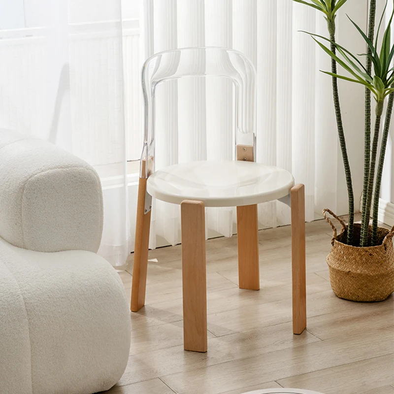 Traditional Chinese Round Curved ABS PC Beech Wood Dining Chair Backrest Armless For Dining Room