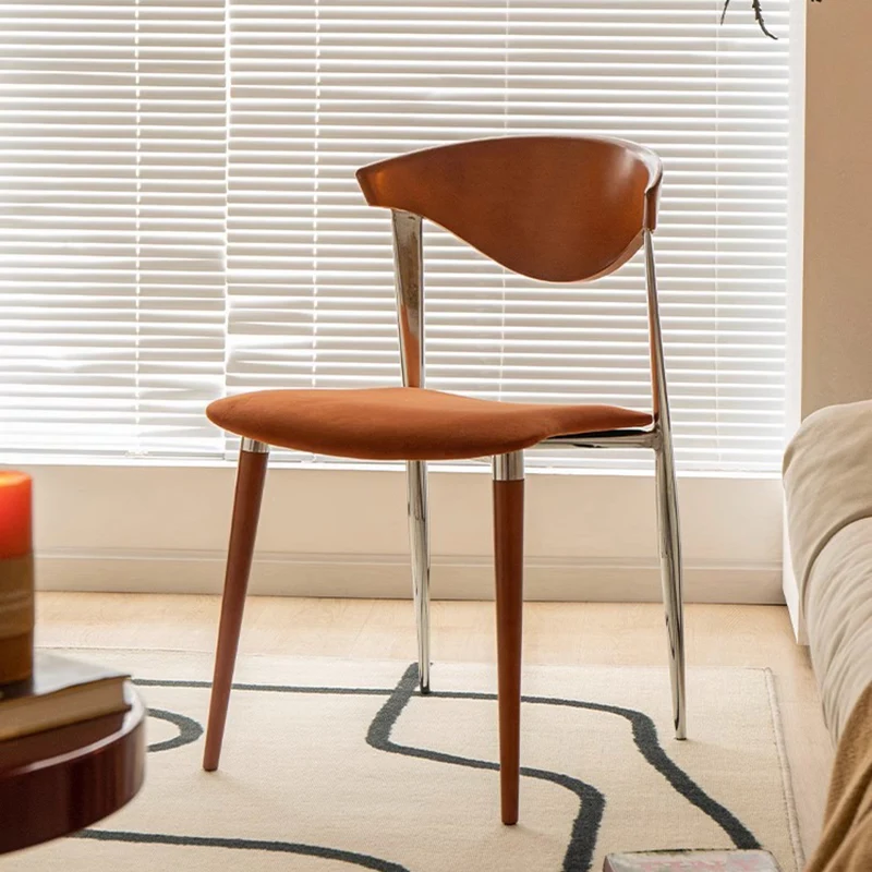 Traditional Vintage Cowl Bend Square Fabric Plywood Metal Dining Chair Backrest For Dining Room