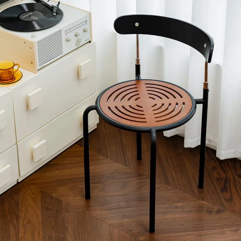Contemporary Retro Plywood Fabric Carbon Steel Round Dining Chair Backrest For Dining Room