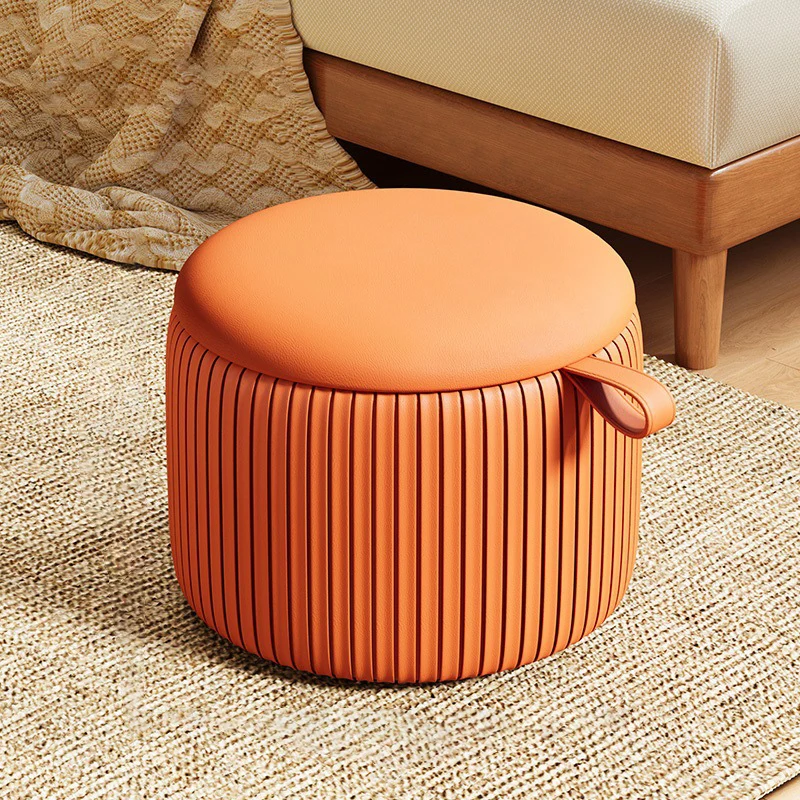 Contemporary Simplicity Round Synthetic Fabric Pouf Low Stool For Living Room