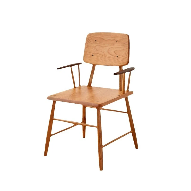 Traditional Japanese Square Cherry Wood Dining Chair Armrest Footrest For Dining Room