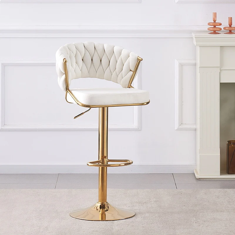 Contemporary Scandinavian Round Square Curve Iron Velvet Swivel Liftable Bar Stool Backrest Armrest For Dining Room
