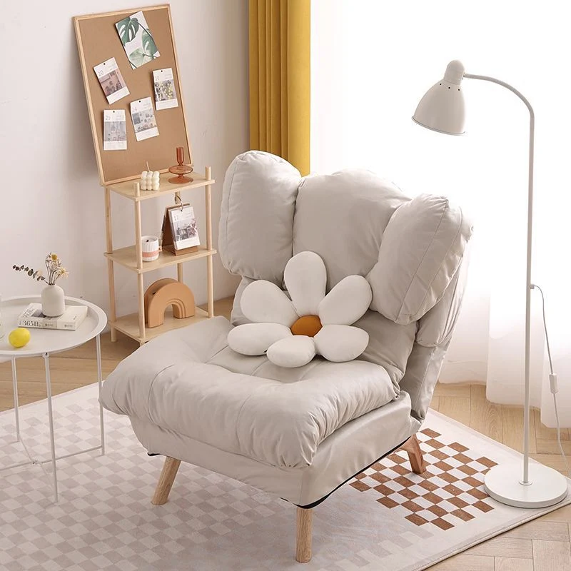 Modern Minimalist Rectangle Square Foldable Synthetic Fabric Cotton Linen Solid Wood Accent Chair Backrest For Living Room