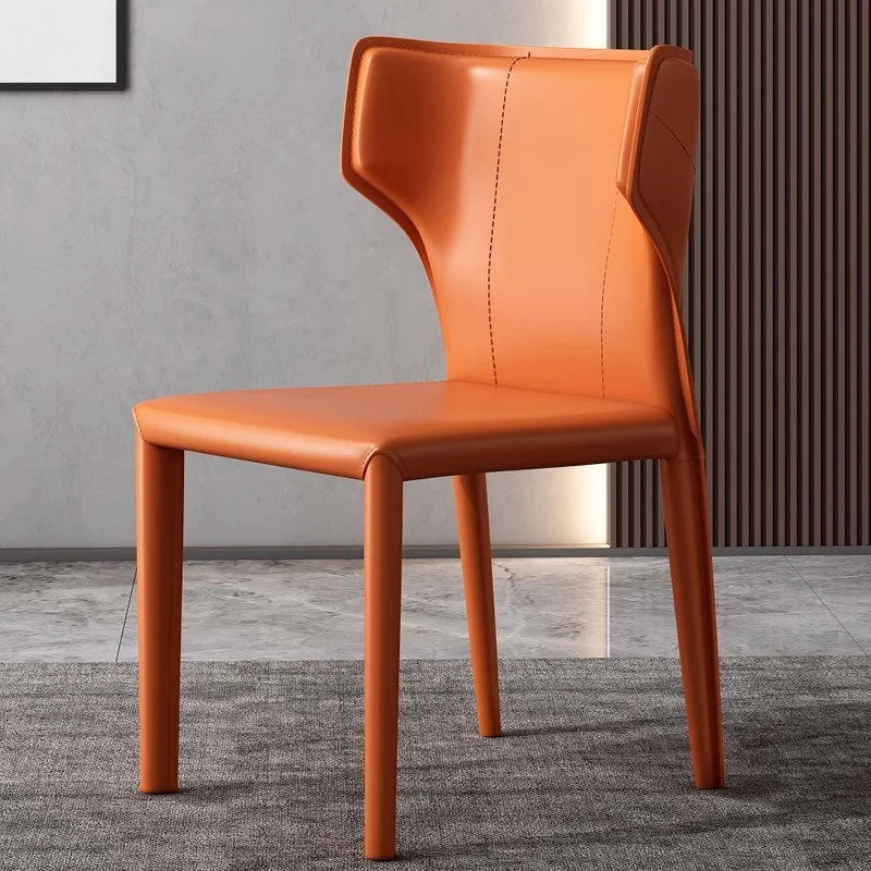 Contemporary Scandinavian Large Bullhead Square Saddle-Style Faux Leather Metal Dining Chair Backrest Armless For Dining Room