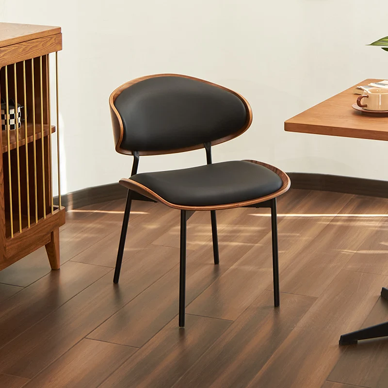 Modern Luxury Curved Square Microfiber Leather Metal Dining Chair Backrest Armless For Dining Room