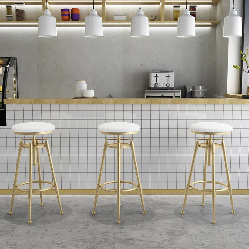 Contemporary Scandinavian Round Triangle Support Liftable Faux Leather Textured Iron Solid Wood Bar Stool Backrest Armless For Dining Room