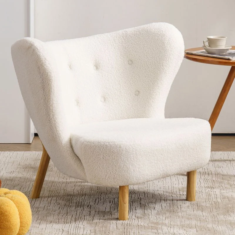 Contemporary Nordic Sherpa Fabric Corduroy Plush Wood Curved Accent Chair Backrest Footrest For Living Room