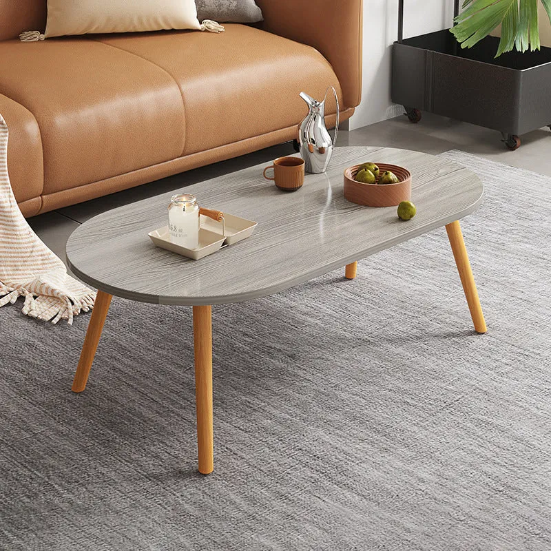 Modern Minimalist Long Oval Density Board Wood End Table 1-Tier For Living Room