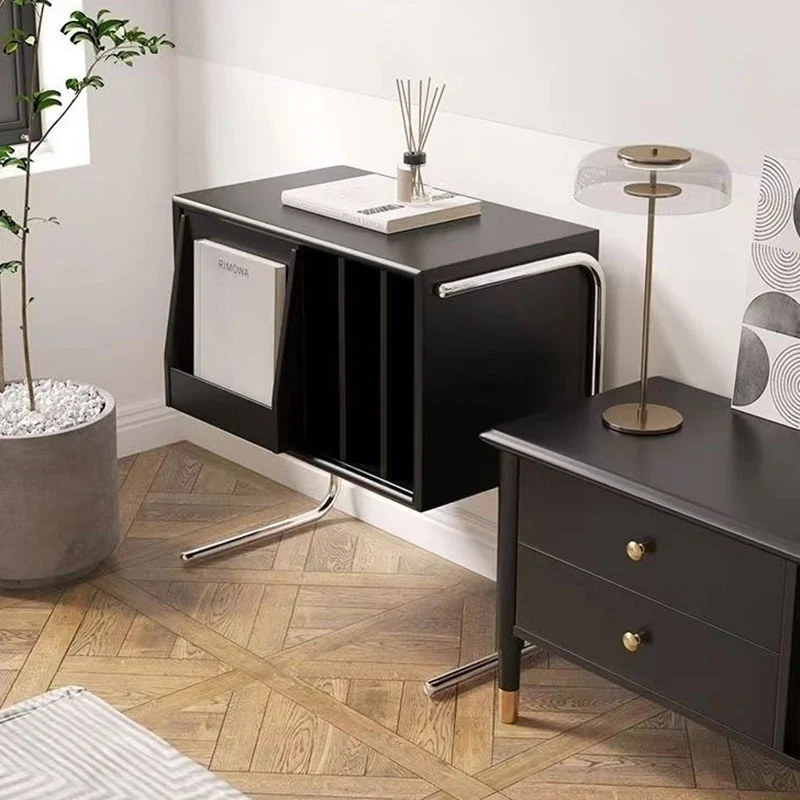 Traditional Japanese Rectangular Plywood Stainless Steel End Table Storage Cabinet For Living Room
