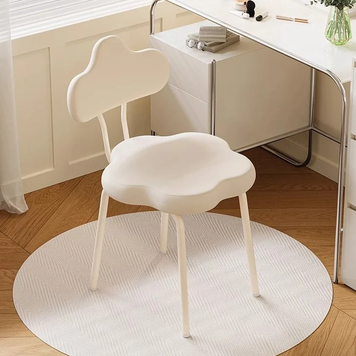 Modern Minimalist Cream Cloud Upholstered Faux Leather Iron Plywood Frame Vanity Stool Backrest For Bedroom