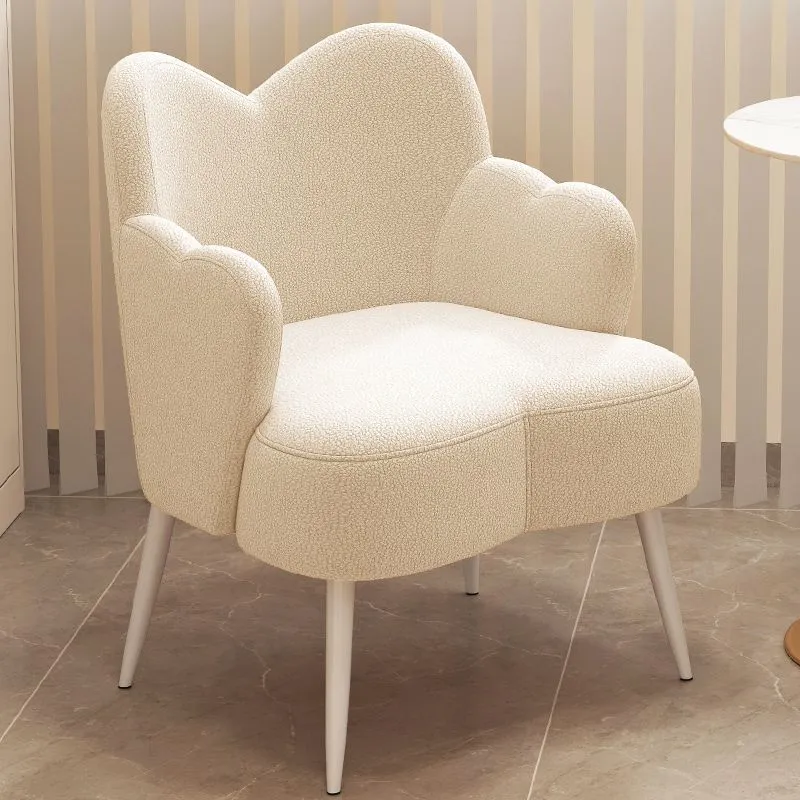 Contemporary Creative Cream Sherpa Fabric Upholstered Metal Vanity Stool Backrest Armrest For Bedroom