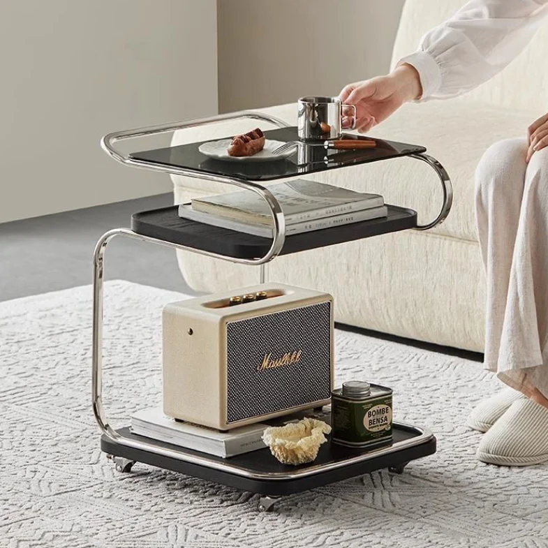 Contemporary Nordic Removable Square Carbon Steel Frame MDF Glass End Table 3-Tier For Living Room